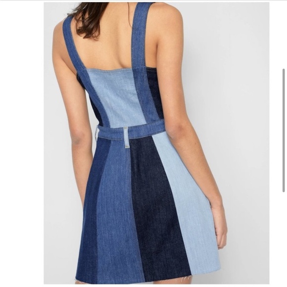 7 For All Mankind Patchwork A Line Button Front Mini Dress In Patchwork Found - Picture 3 of 9